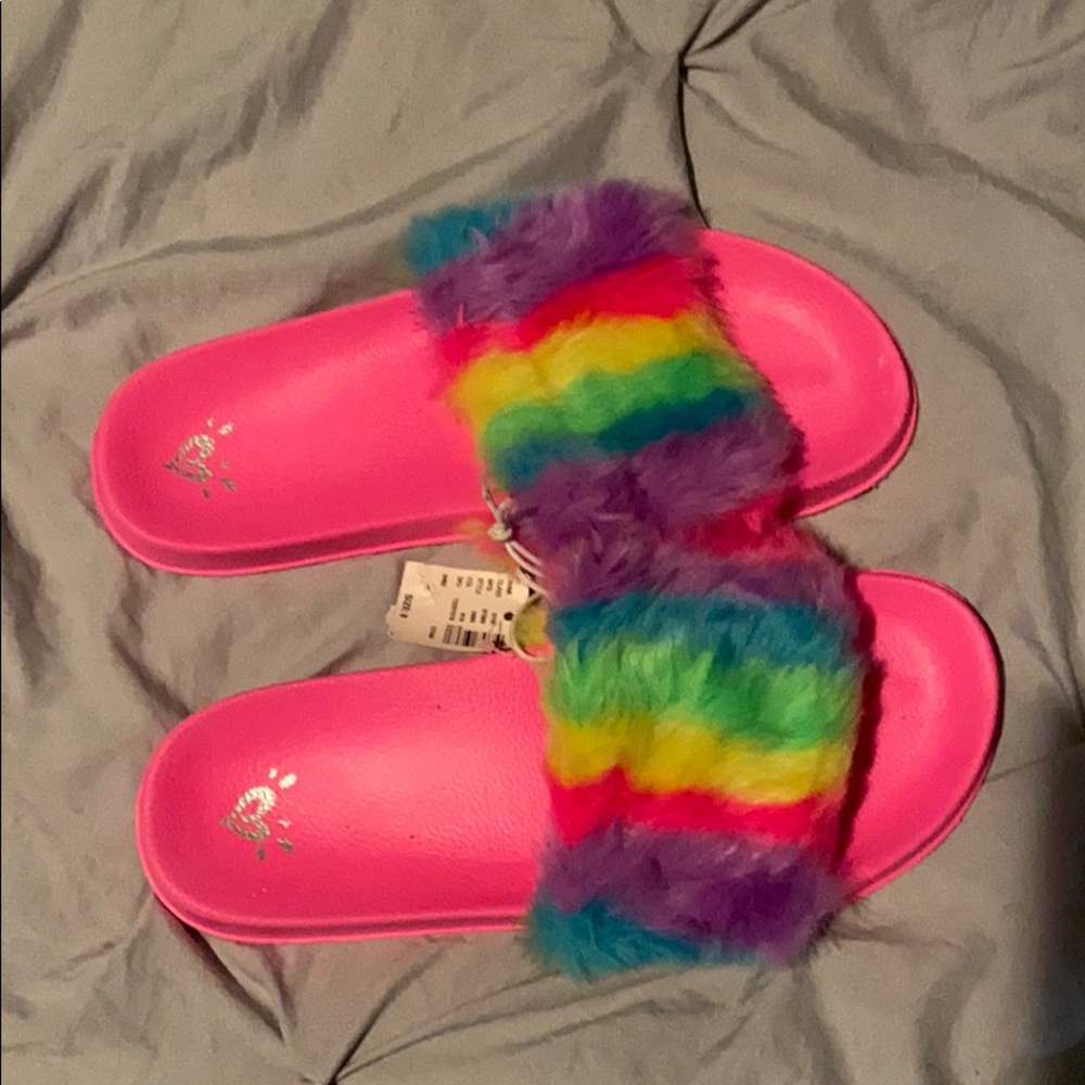 Women’s multicolored Justice flip flops